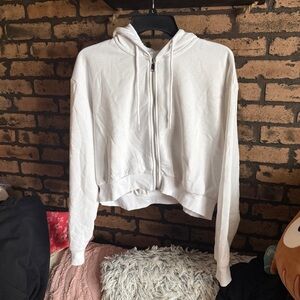 H&M Divided White Short Full Zip Cropped Sweatshirt Hoodie size XL